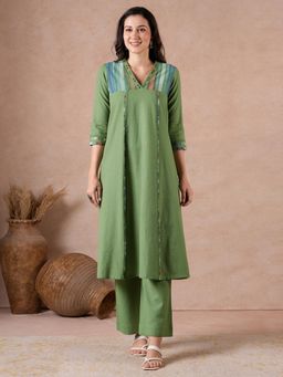 Kami Kubi - Hand Block Print & Hand Embroidery Flared Cotton Flex Kurta