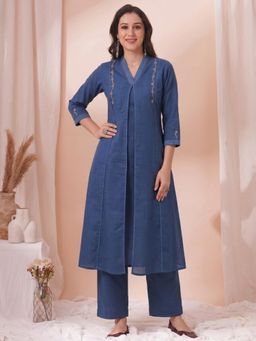 Kami Kubi - Elegance Floral Embroidered Yoke A-Line Cotton Kurta