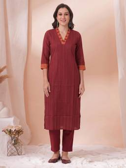 Kami Kubi - Straight Fit Textured Cotton Stripe Kurta