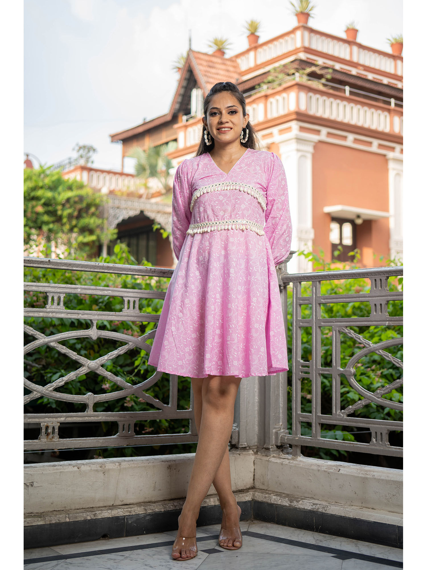 weavllite Pink Pure Cotton Floral Dress-picture-1