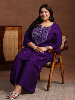 Extra love by Libas - Women Purple Embroidered Kurta with Palazzo