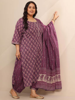 Extra love by Libas - Plus Size Women Plus Size Women Mauve Floral Kurta with Salwar and Dupatta
