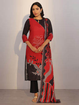 Libas - Women Red Floral Kurta with Pant and Dupatta