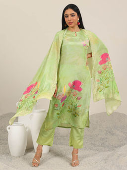 Libas - Women Green Floral Kurta with Pant and Dupatta