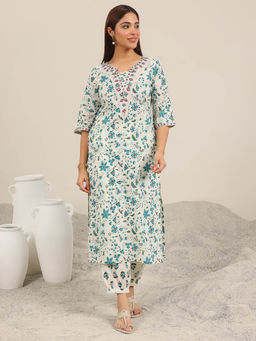 Libas - Women Off White Floral Kurta with Salwar