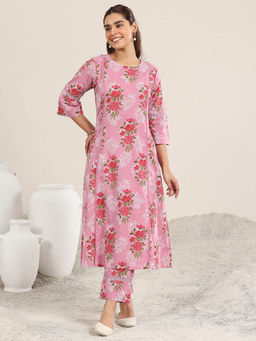 Libas - Women Pink Floral Kurta with Pant