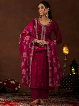 Libas - Women Pink Embroidered Kurta with Pant and Dupatta