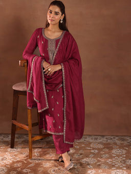 Libas - Women Pink Embroidered Kurta with Pant and Dupatta