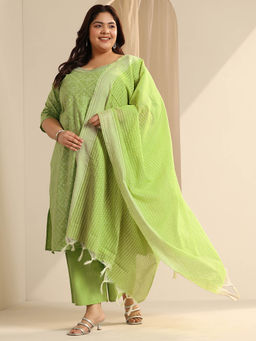 Extra love by Libas - Women Green Printed Kurta with Pant and Dupatta