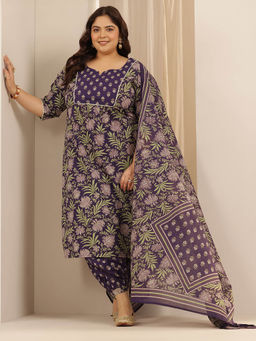 Extra love by Libas - Women Purple Floral Kurta with Salwar and Dupatta