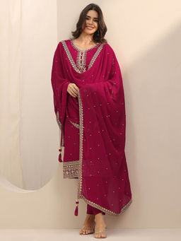 Libas - Women Pink Embroidered Kurta with Pant and Dupatta