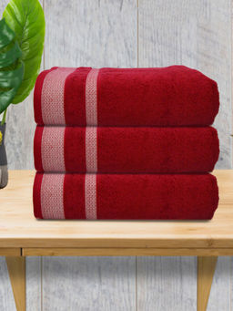 Athom Living - Premium Cotton Large Bath Towel Maroon (Pack of 3)