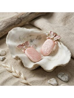 TRIBAL ZONE - Pink Crackle Stone and Butterfly Drop Earrings