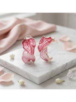 TRIBAL ZONE - Pink Enamel Petal Stud Earrings