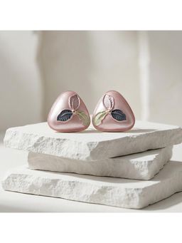 TRIBAL ZONE - Pink Enamel Tri-Leaf Triangular Stud Earrings
