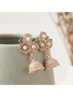 TRIBAL ZONE - Pearl Flower Cluster Jhumka Drop Earrings