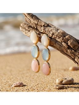 TRIBAL ZONE - Tri-Stone Ivory, Aqua and Blush Drop Earrings