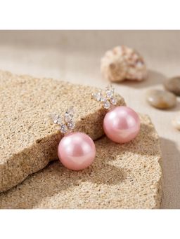TRIBAL ZONE - Pink Pearl Stud with CZ Butterfly Earrings