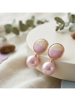 TRIBAL ZONE - Ombre Stone Stud with Pearl Drop Earrings