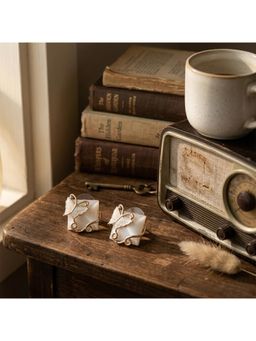TRIBAL ZONE - Ivory Stone Square Stud with Wire-Wrapped Butterfly
