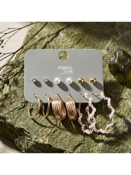 TRIBAL ZONE - Cz, Pearl and Ball Stud with Shell Hoop Set