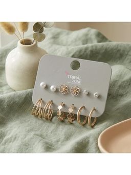 TRIBAL ZONE - Pearl, Flower and Cz Stud Set