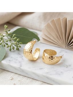 TRIBAL ZONE - Hammered Gold Wide Hoop Earrings