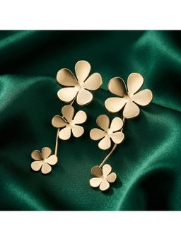 TRIBAL ZONE - Gold Clover Flower Cluster Drop Earrings