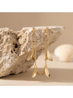 TRIBAL ZONE - Gold Sculpted Leaf Drop Earrings