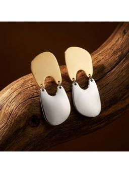 TRIBAL ZONE - Two-Tone Gold and Silver Oval Drop Earrings