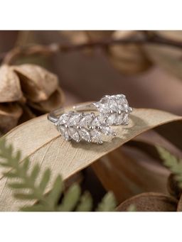TRIBAL ZONE - Silver CZ Marquise Leaf Open Ring