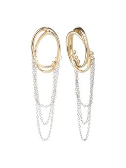 TRIBAL ZONE - Gold Oval Hoop Earrings with Layered Chain Drape