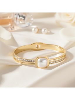 TRIBAL ZONE - Gold Pearl and Pave Hinged Bangle