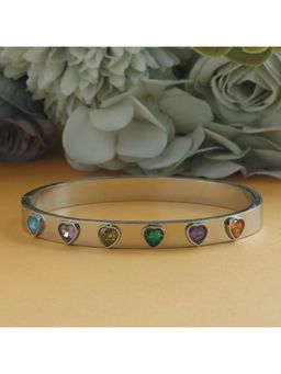 TRIBAL ZONE - Silver Multi-Color Heart Gemstone Bangle II