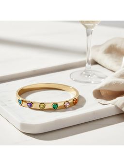 TRIBAL ZONE - Gold Multi-Color Heart Gemstone Bangle II