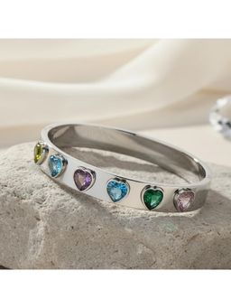 TRIBAL ZONE - Silver Multi-Color Heart Gemstone Bangle