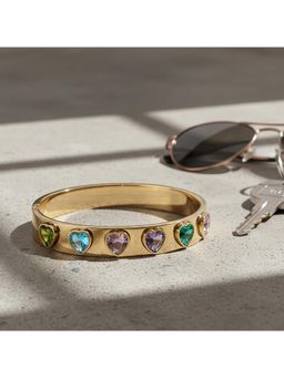 TRIBAL ZONE - Gold Multi-Color Heart Gemstone Bangle