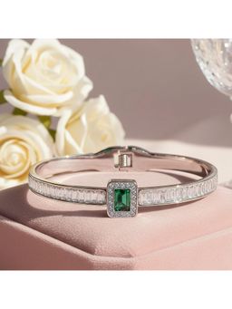 TRIBAL ZONE - Silver Emerald and Baguette Pave Bangle