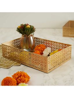 HomeTown - Nelumbra Metal And Mirror Decorative Tray 39X8 cm In Gold Colour