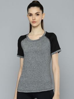 Alcis - Women Grey Melange Black Slim Fit T-shirt