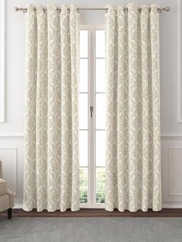 GM - Damask Room Darkening Curtains 7 Feet in Off White Colour (Set of 2)