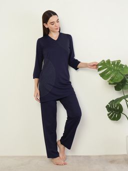 Sweet Dreams - Women Elegant Kurti with Pyjama Navy Blue