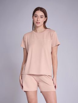 Sweet Dreams - Women Cozy Short Sleeve Co-Ord Set Beige