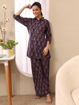 Libas - Purple Floral Motifs Printed Shirt with Palazzo
