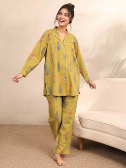 Libas - Mustard Striped Printed Shirt with Trouser