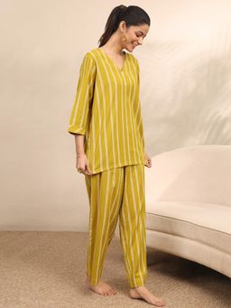 Libas - Mustard Striped Printed Kurti with Palazzo