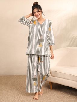 Libas - Off White Striped Printed Kurti with Palazzo