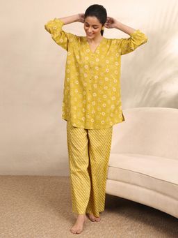 Libas - Mustard Ethnic Motif Printed Kurti with Leheriya Palazzo