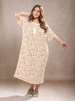 CrossKulture - Short Sleeve Nightdress For Women Beige