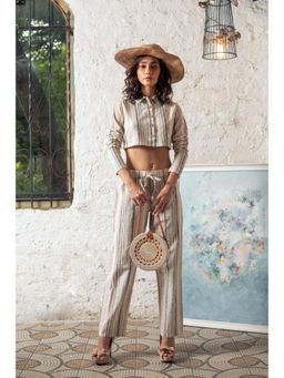 Private Lives - Stripe Cotton Printed Crop Shirt And Pant
